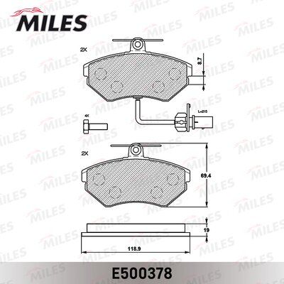 Колодки тормозные audi A4 99>01/passat 97>01 с датчиком передние Ceramic - Miles E500378