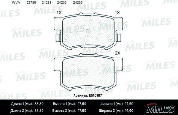 Колодки тормозные honda accord 2.0-2.4 акпп 08-/cr-v II 02-06/fr-v 05- задние Ceramic - Miles E510187