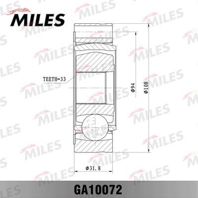 Шрус VW transporter IV 1.8-2.5 90-03 внутр. - Miles GA10072