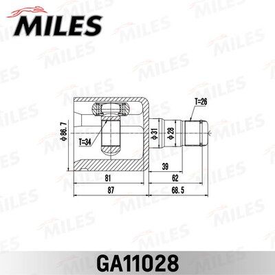 Шрус VW Tiguan 2007- внутр. Лев. - Miles GA11028