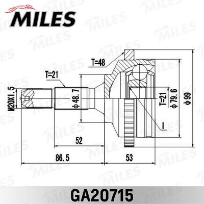 Шрус peugeot 206 1.1-1.4 98- нар. +abs - Miles GA20715
