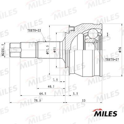 Шрус opel corsa d/fiat grand punto 1.0-1.2 05- нар. - Miles GA20718