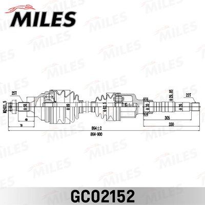 Приводной вал в сборе citroen xsara (n1) (1.6l) xsara Break (n2) (1.6l) прав. - Miles GC02152