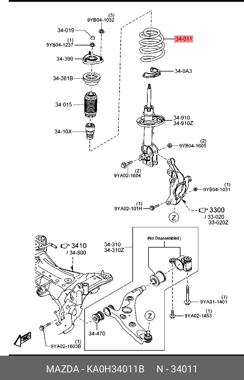 Передняя правая спиральная пружина - Mazda KA0H-34-011B