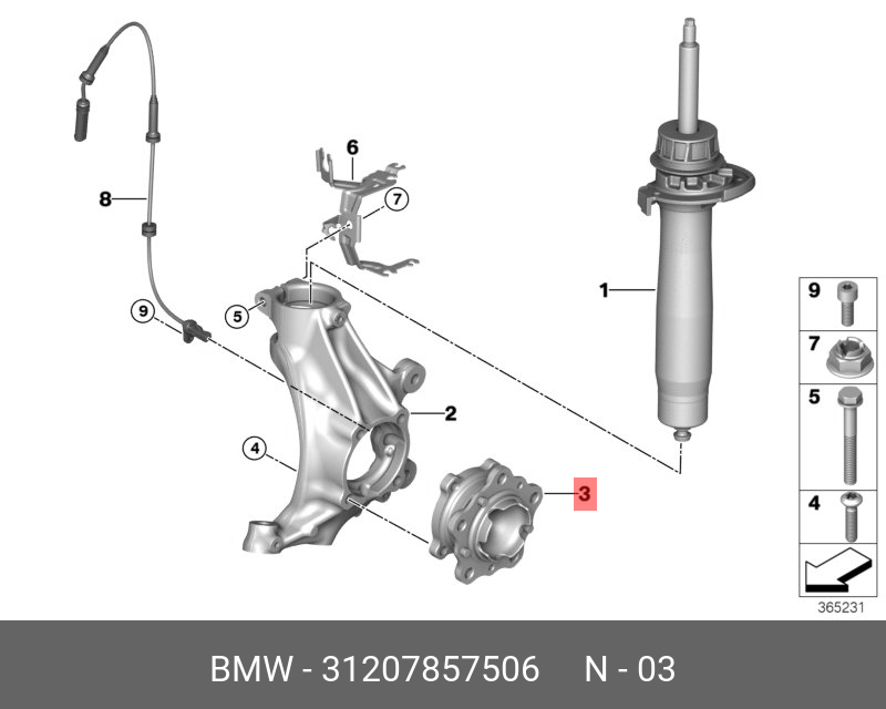 Ступица переднего колеса с подшипником - BMW 31207857506