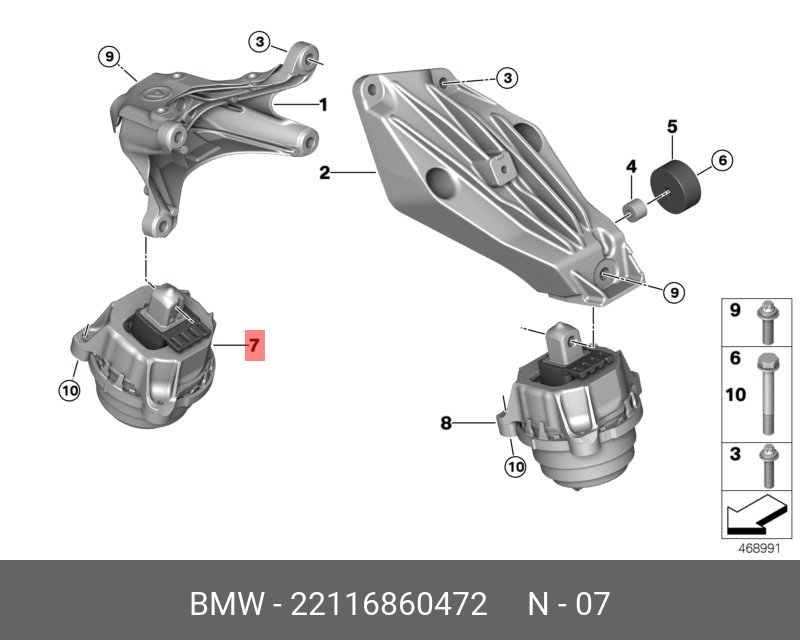 Подушка крепления двигателя п - BMW 22 11 6 860 472