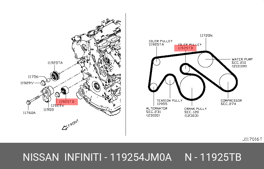 Обводной ролик приводного ремня vr30 гладкий - Nissan 11925-4JM0A