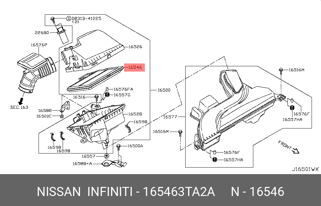 Фильтр воздушный - Nissan 16546-3TA2A