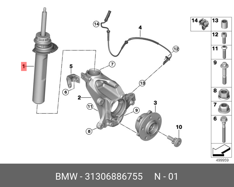 Амортизационная стойка л Пд - BMW 31306886755