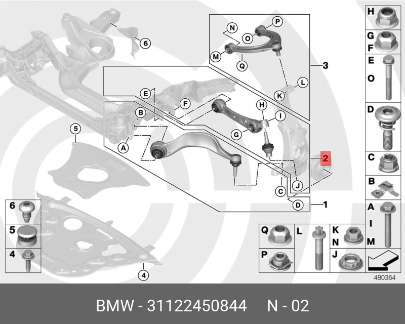 Рем.компл.попер.рычаг подв.внизу справа - BMW 31122450844