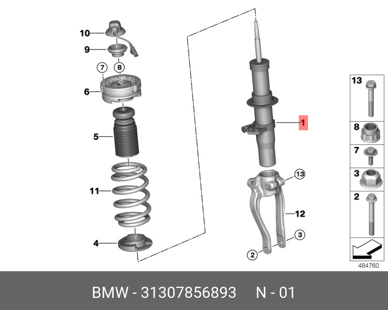 Амортизационная стойка EDC л Пд - BMW 31307856893