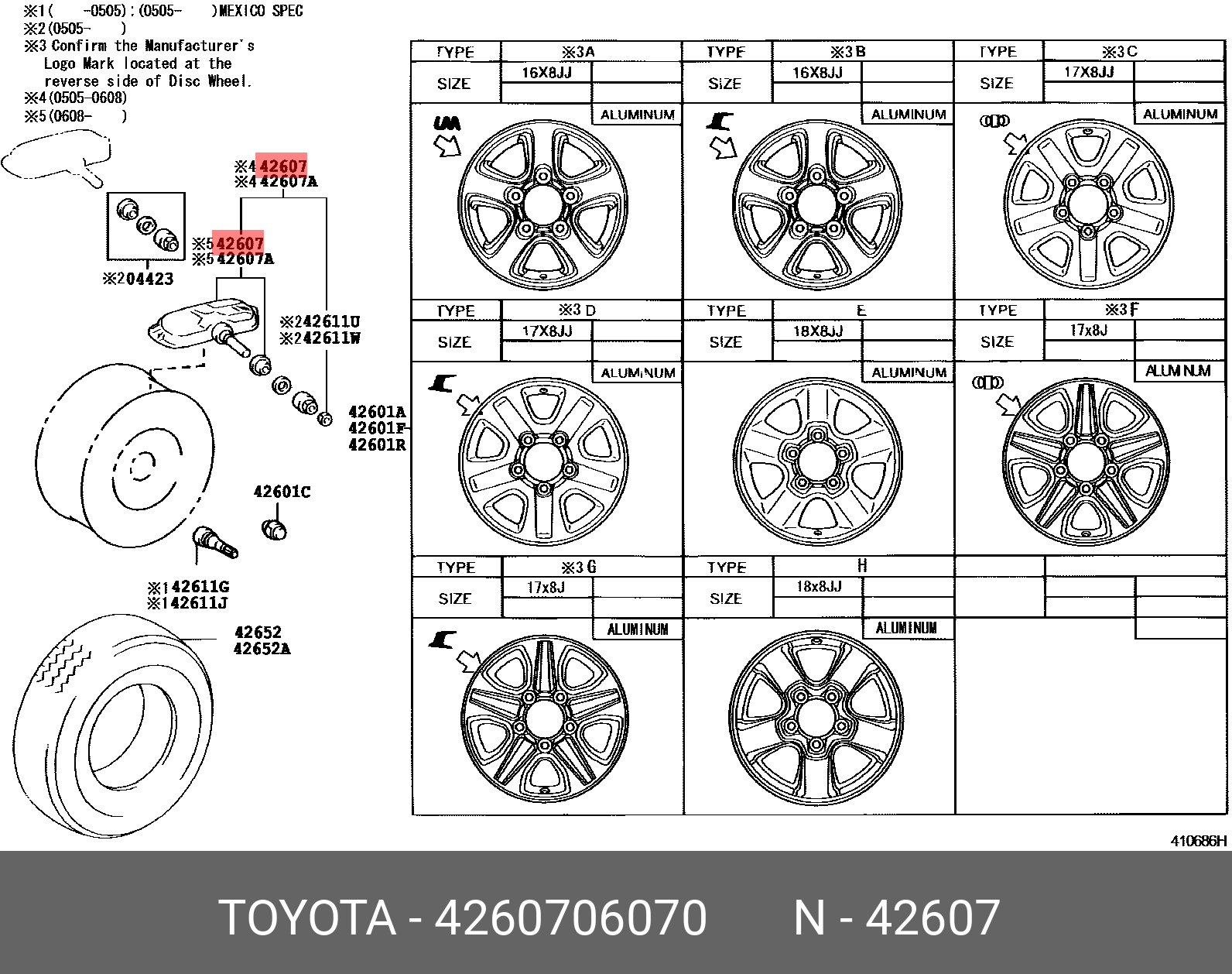 Датчик давления воздуха в шине - Toyota 42607-06070