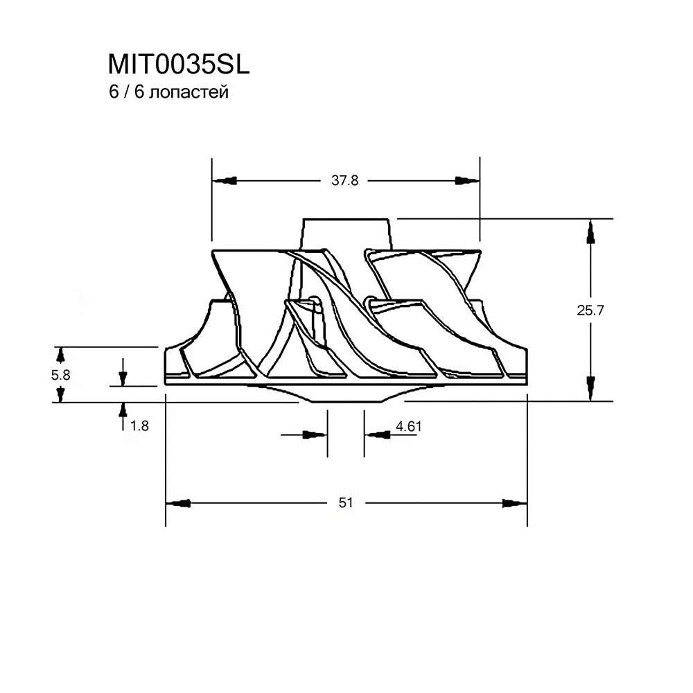 Крыльчатка турбокомпрессора - Krauf MIT0035SL