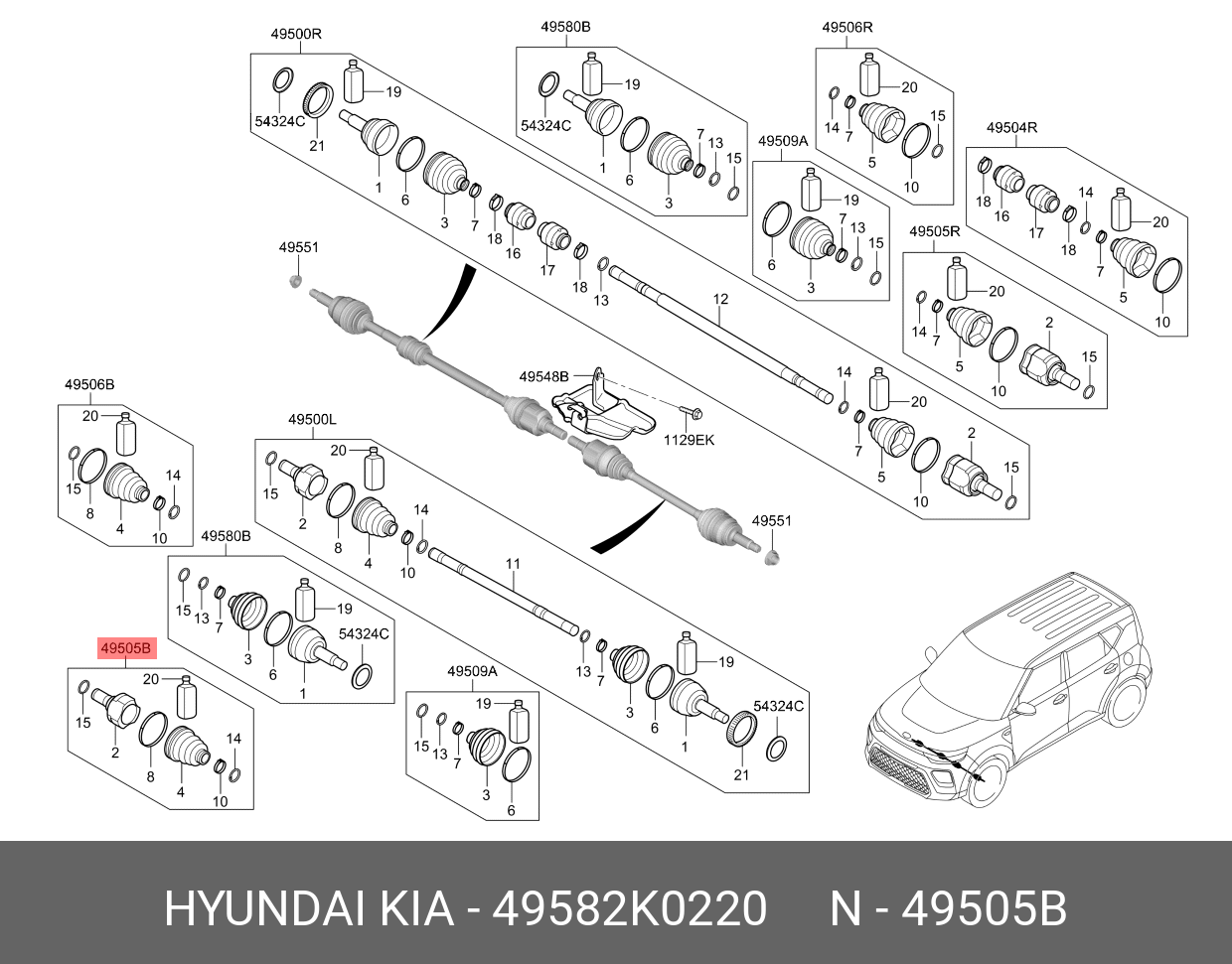 Шрус вала колеса - Hyundai/Kia 49582K0220