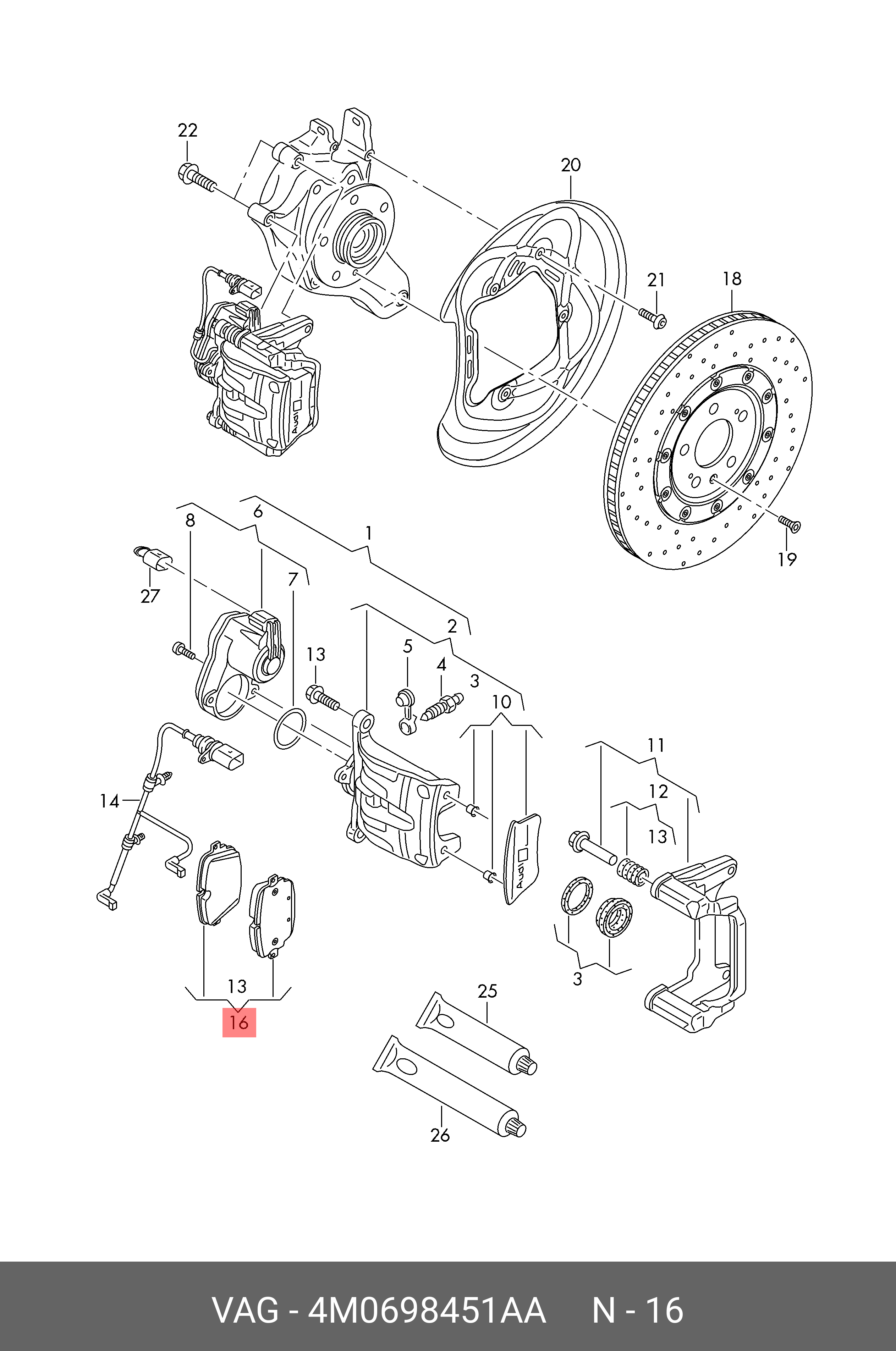Q8 колодки задние - VAG 4M0698451AA