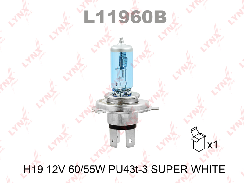 Лампа H19 12V 60/55W PU43t-3 SUPER WHITE - LYNXauto L11960B