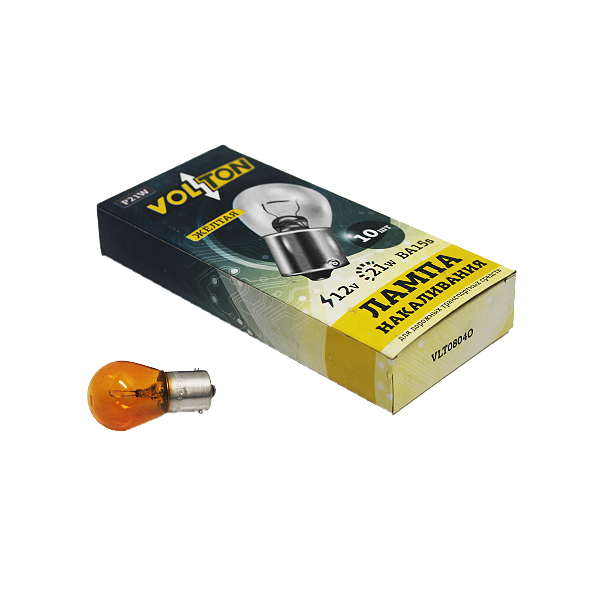 Лампа 12V 21W BA15s задних фонарей, поворотника, желтая - Volton VLT804OR