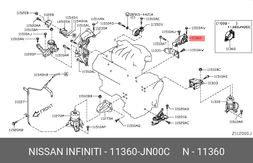 Подушка двигателя задняя | зад | - Nissan 11360-JN00C