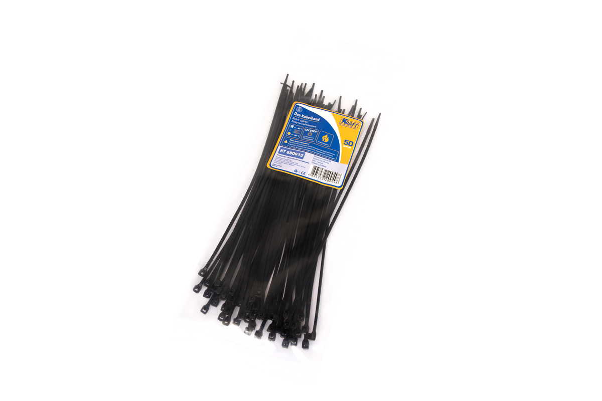 Хомут нейлоновый 2,5*200 мм, черный, упаковка 50 шт - KRAFT KT 880615