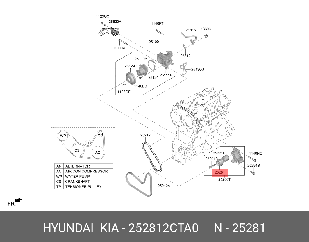 Шкив натяжителя ремня грм - Hyundai/Kia 252812CTA0