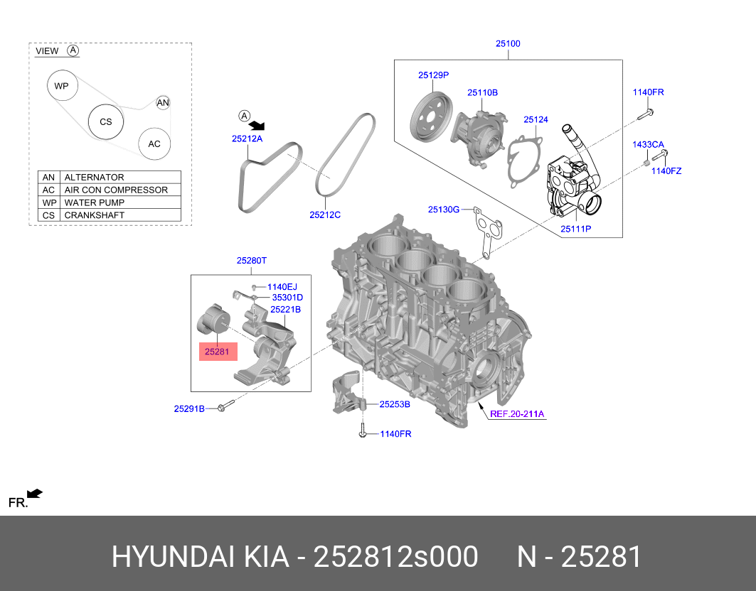 Ролик привод. ремня натяжной - Hyundai/Kia 252812S000