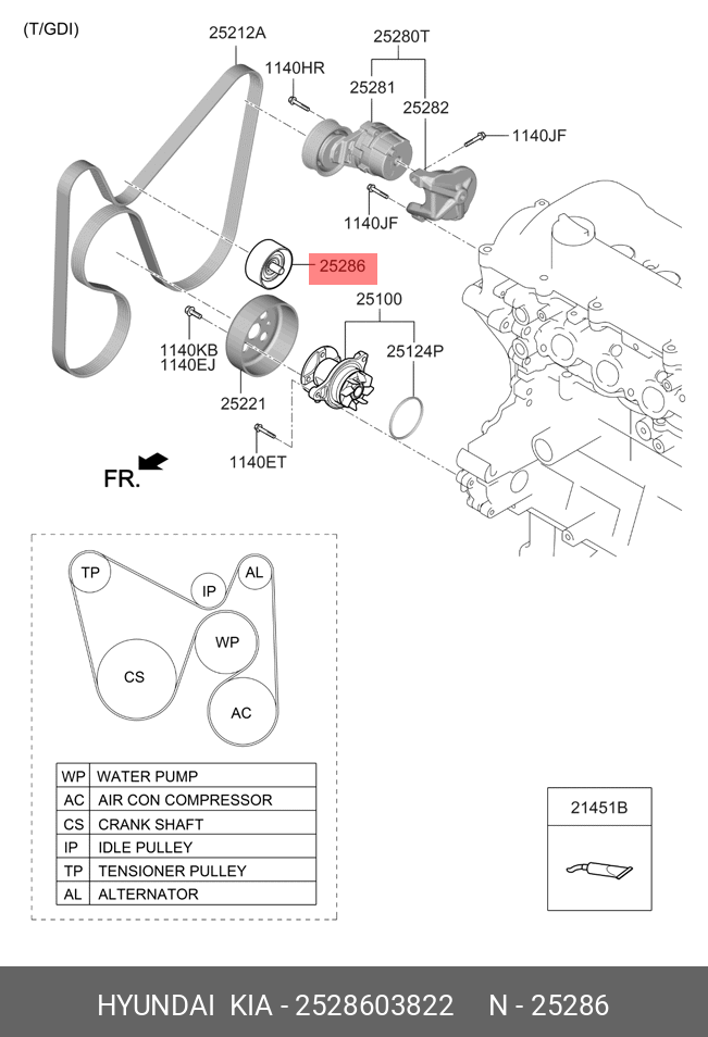 Ролик натяжителя ремня грм - Hyundai/Kia 2528603822