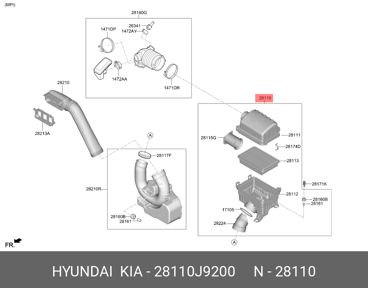 Воздушный фильтр двигателя - Hyundai/Kia 28110J9200