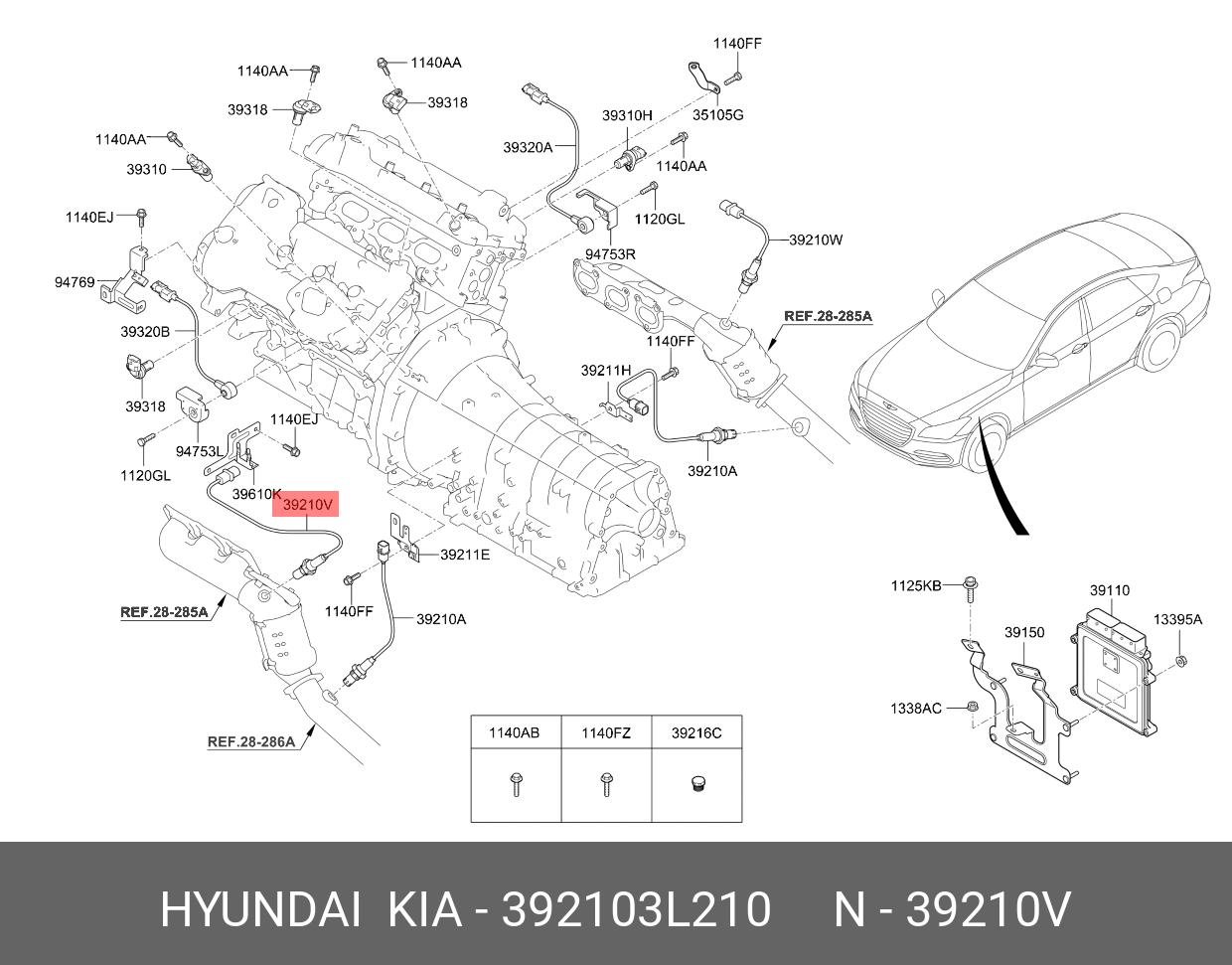Кислородный датчик двигателя - электрохимический лямбда-зонд - Hyundai/Kia 392103L210