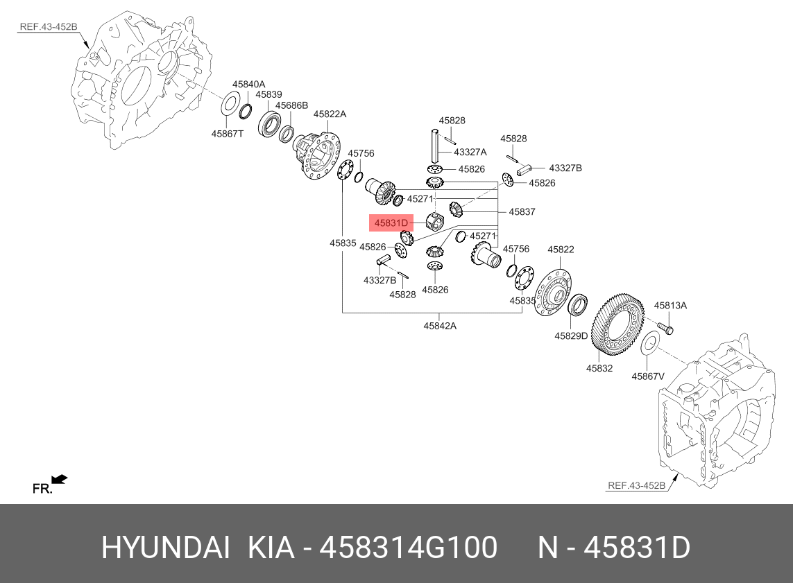 Опора оси дифференциала акпп, способ изготовления комбинированный: кру - Hyundai/Kia 458314G100
