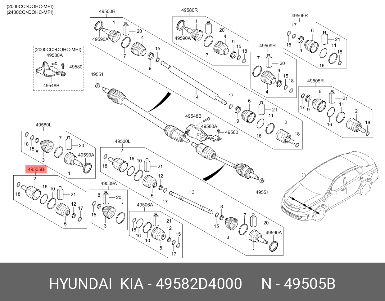 Шрус вала колеса - Hyundai/Kia 49582D4000