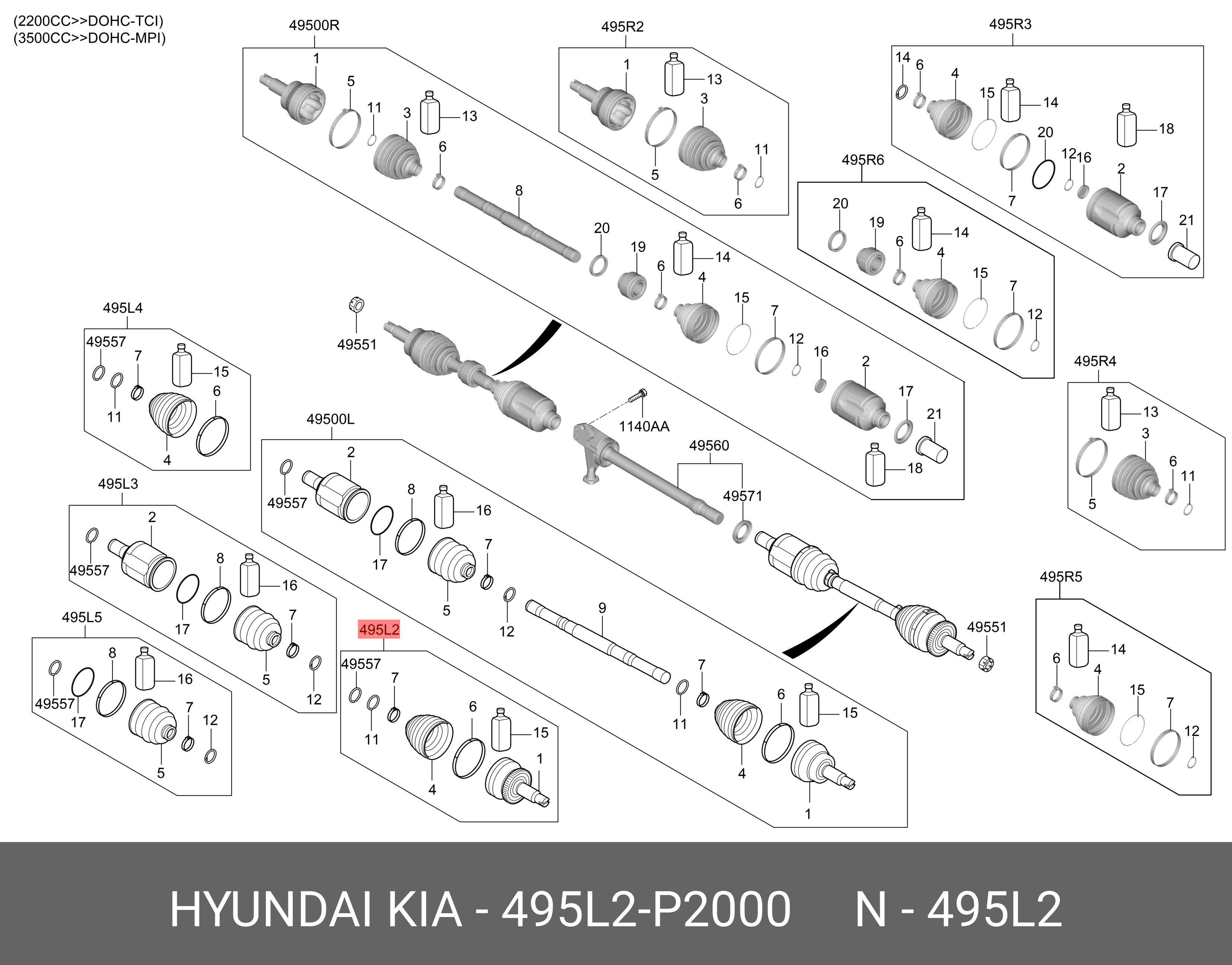 Шрус вала колеса - Hyundai/Kia 495L2P2000