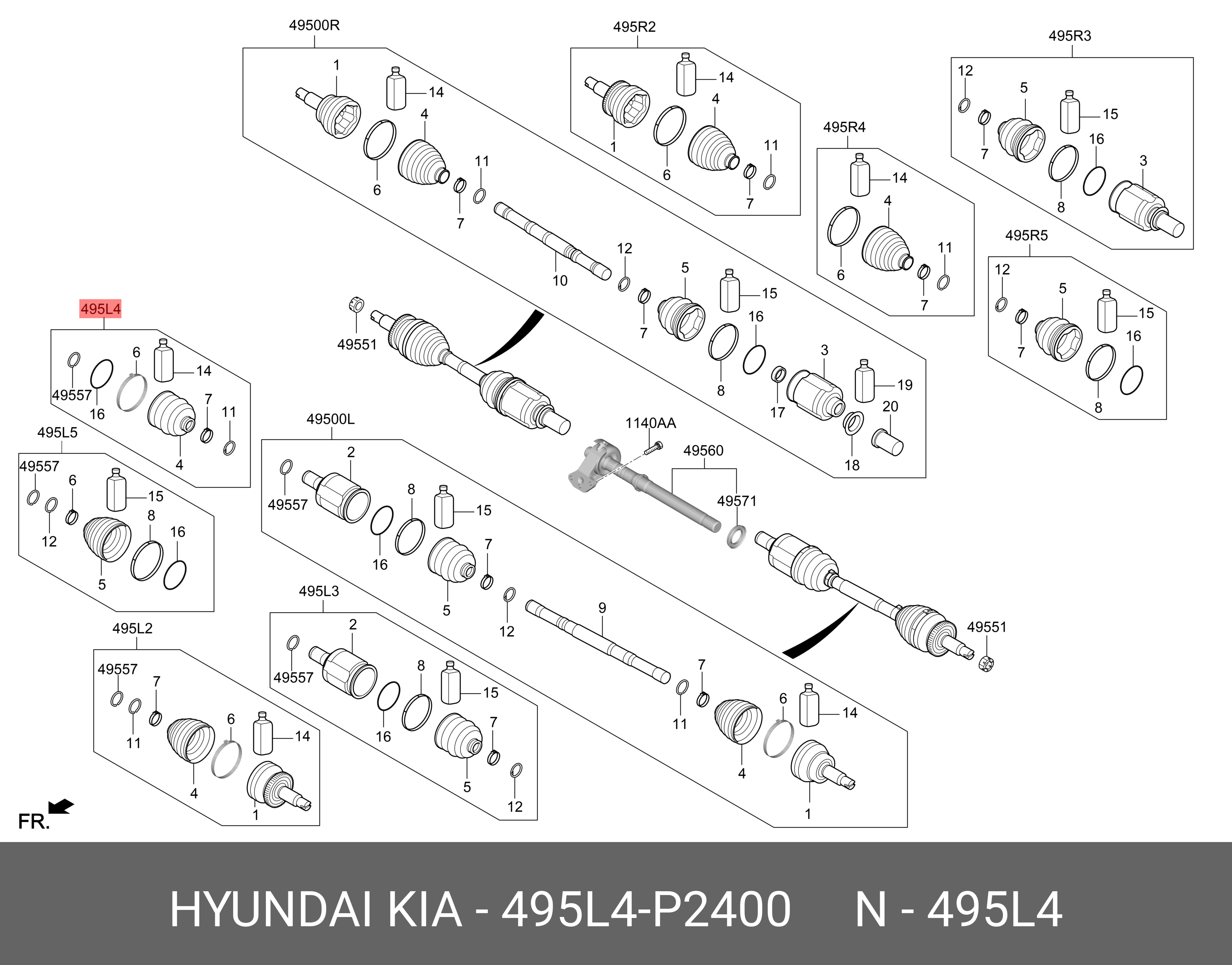 Пыльник шруса колеса, поставляется в комплекте с 2 хомутами, 1 демпфер - Hyundai/Kia 495L4P2400