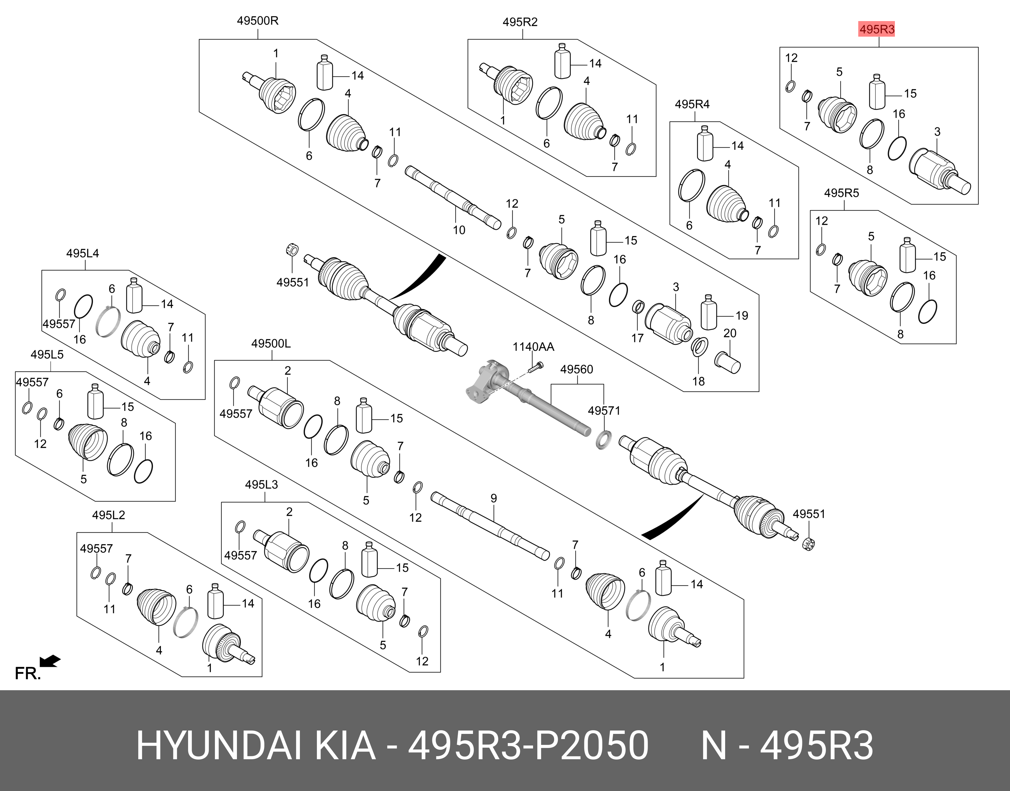 Шрус вала колеса - Hyundai/Kia 495R3P2050