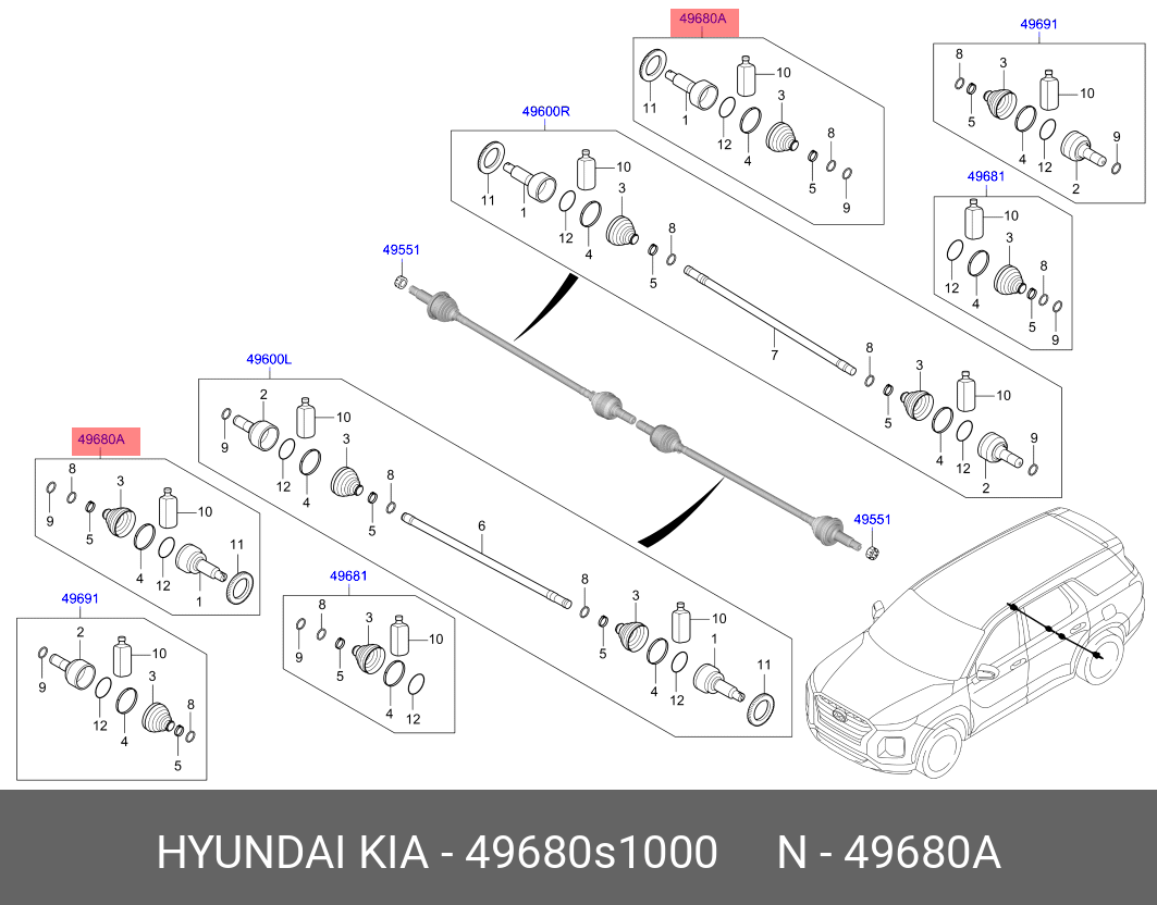 Шрус вала колеса - Hyundai/Kia 49680S1000