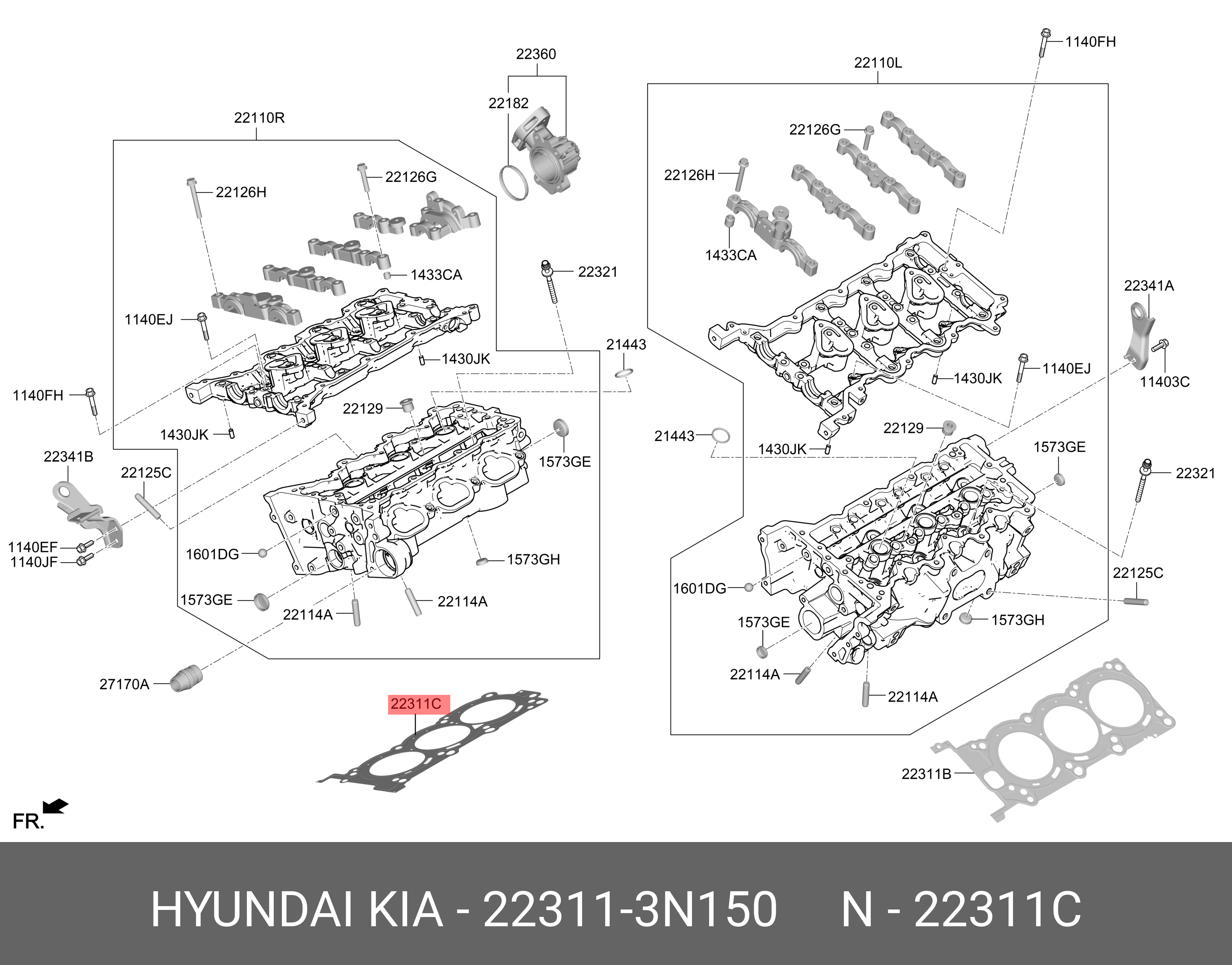 Прокладка головки блока цилиндров - Hyundai/Kia 223113N150