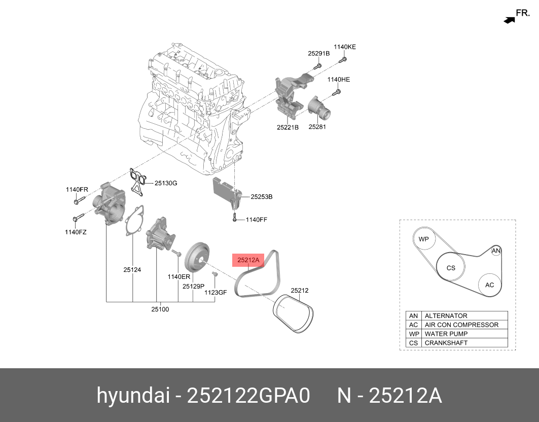 Приводной ремень грм l=90см - Hyundai/Kia 252122GPA0