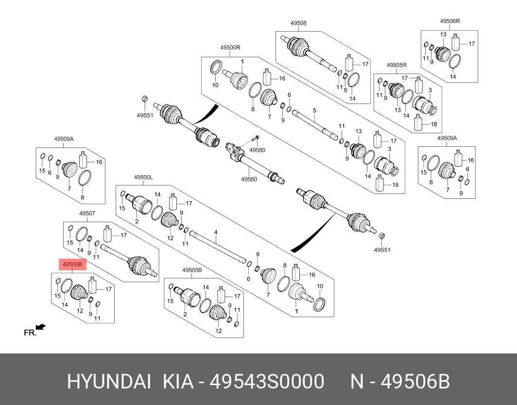 Пыльник шруса колеса, поставляется в комплекте с 2 хомутами, 1 демпфер - Hyundai/Kia 49543S0000