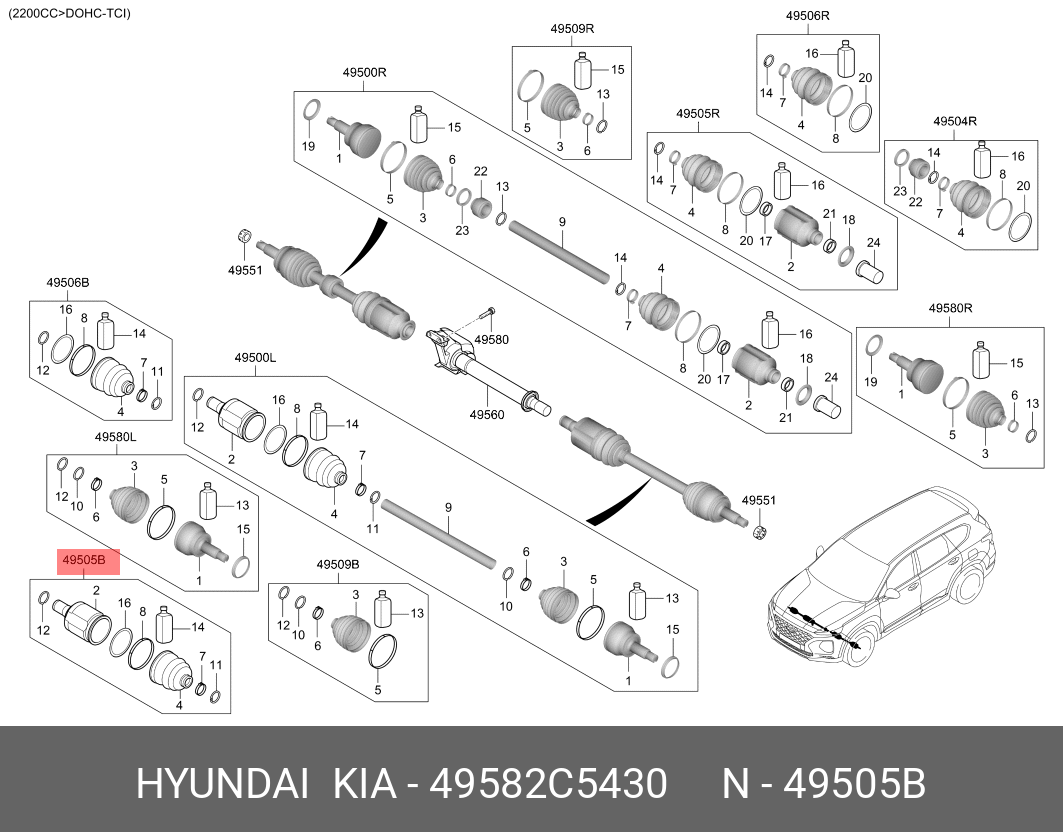 Шрус вала колеса | перед прав/лев | - Hyundai/Kia 49582C5430