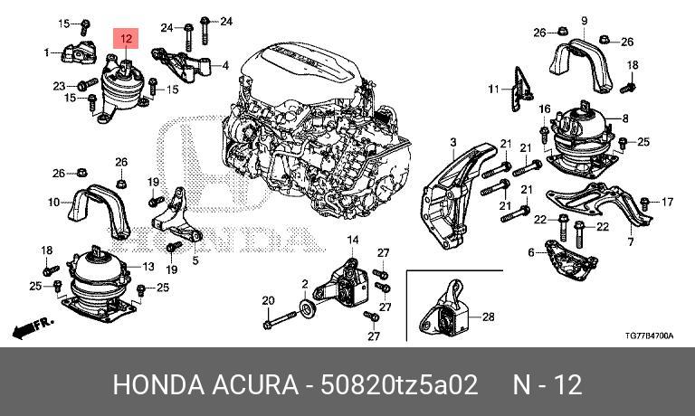 Опора ДВС правая нижняя  Pilot 18> - Honda 50820-TZ5-A02