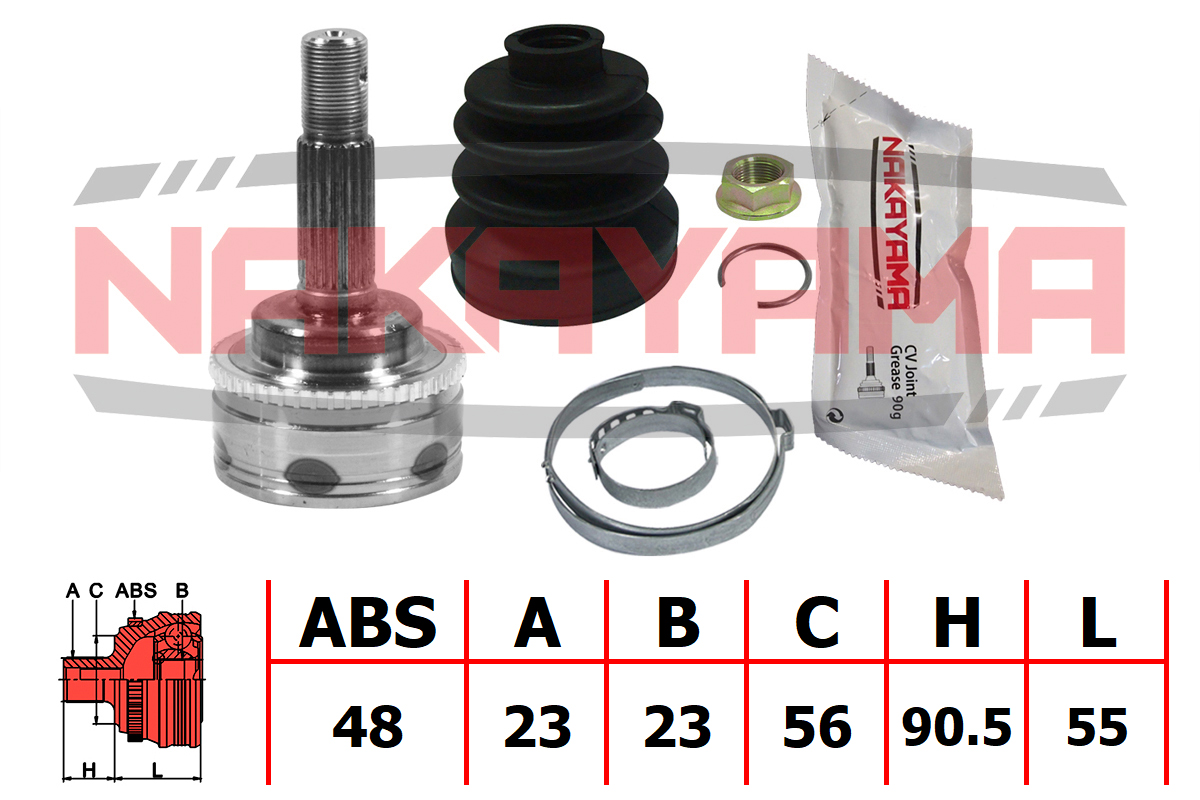Шрус внешн. к-кт Toyota Carina/Corolla 1.3-2.0d -97 (23x23x145.5x56 abs:48) Nakayama NJ650NY