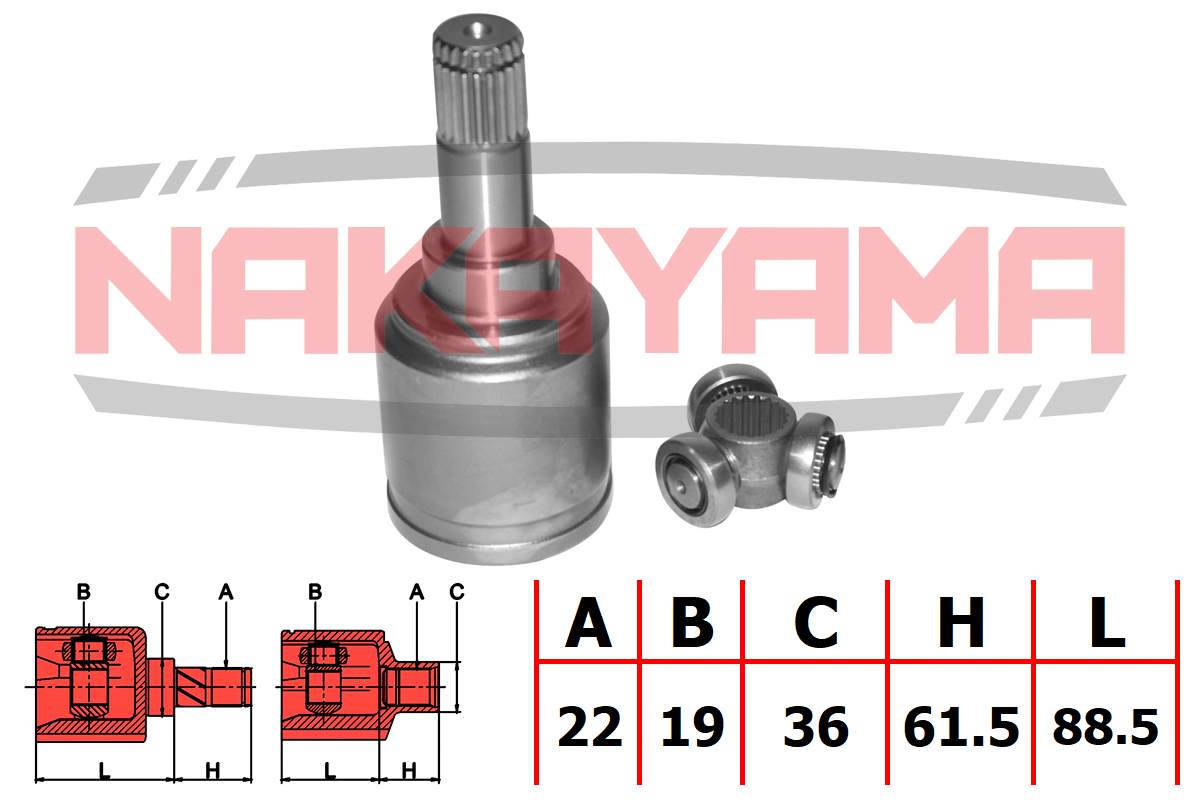 Шрус внутр. к-кт fiat panada, punto, lancia Y10  (22x19x36x150) - Nakayama NJ7356NY