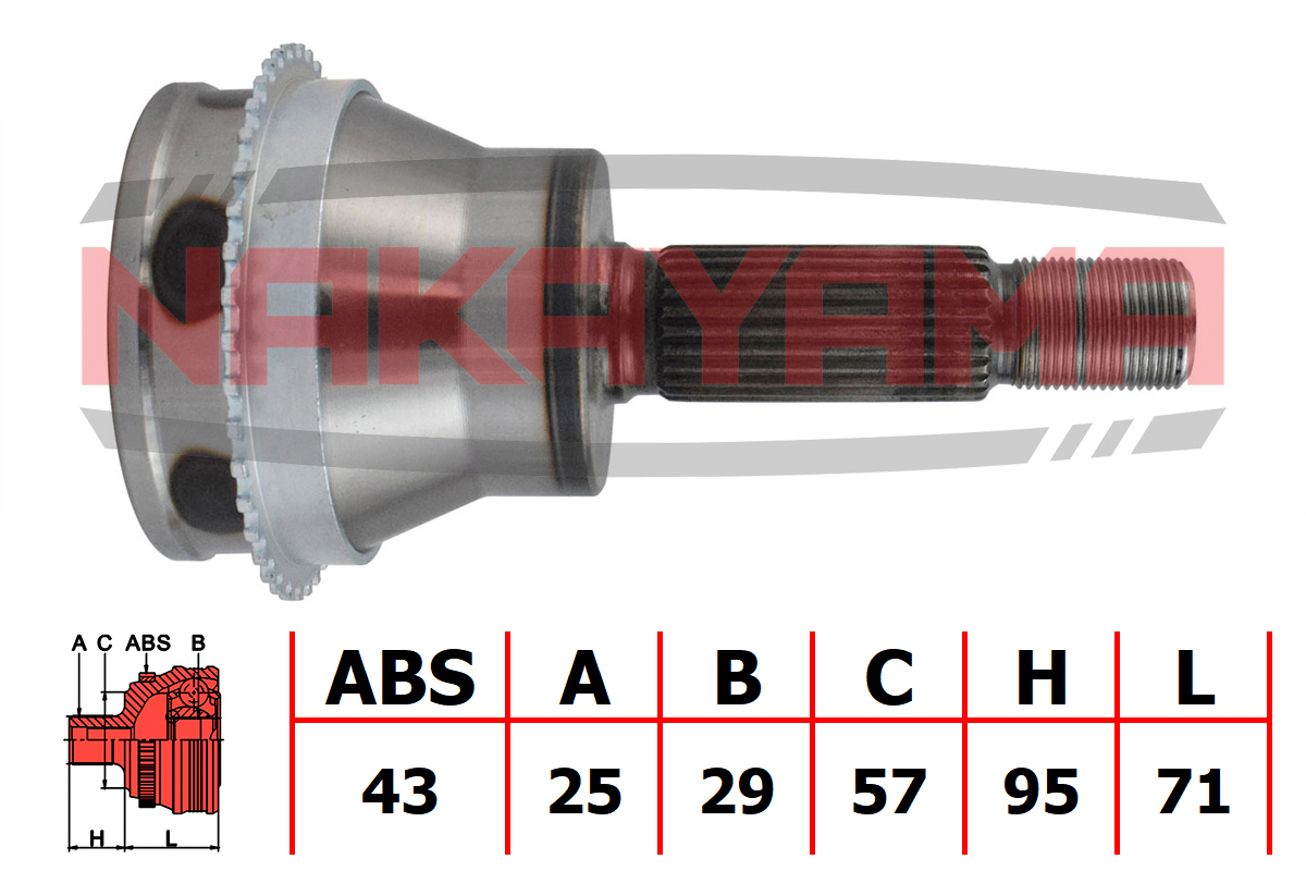 Шрус внешн. задний к-кт mitsubishi outlander CU# 4WD 02-06 (25x29x166x57 abs:43) - Nakayama NJ860NY