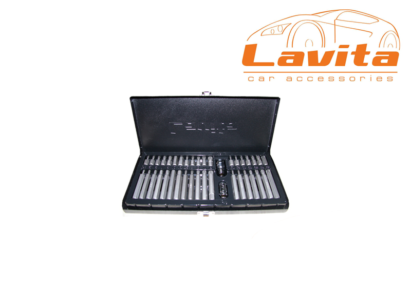 Набор бит (вставок) 40 предметов 1/2 и 3/8 torx, hex, spline в метал. кейсе CrV - Lavita LA500040