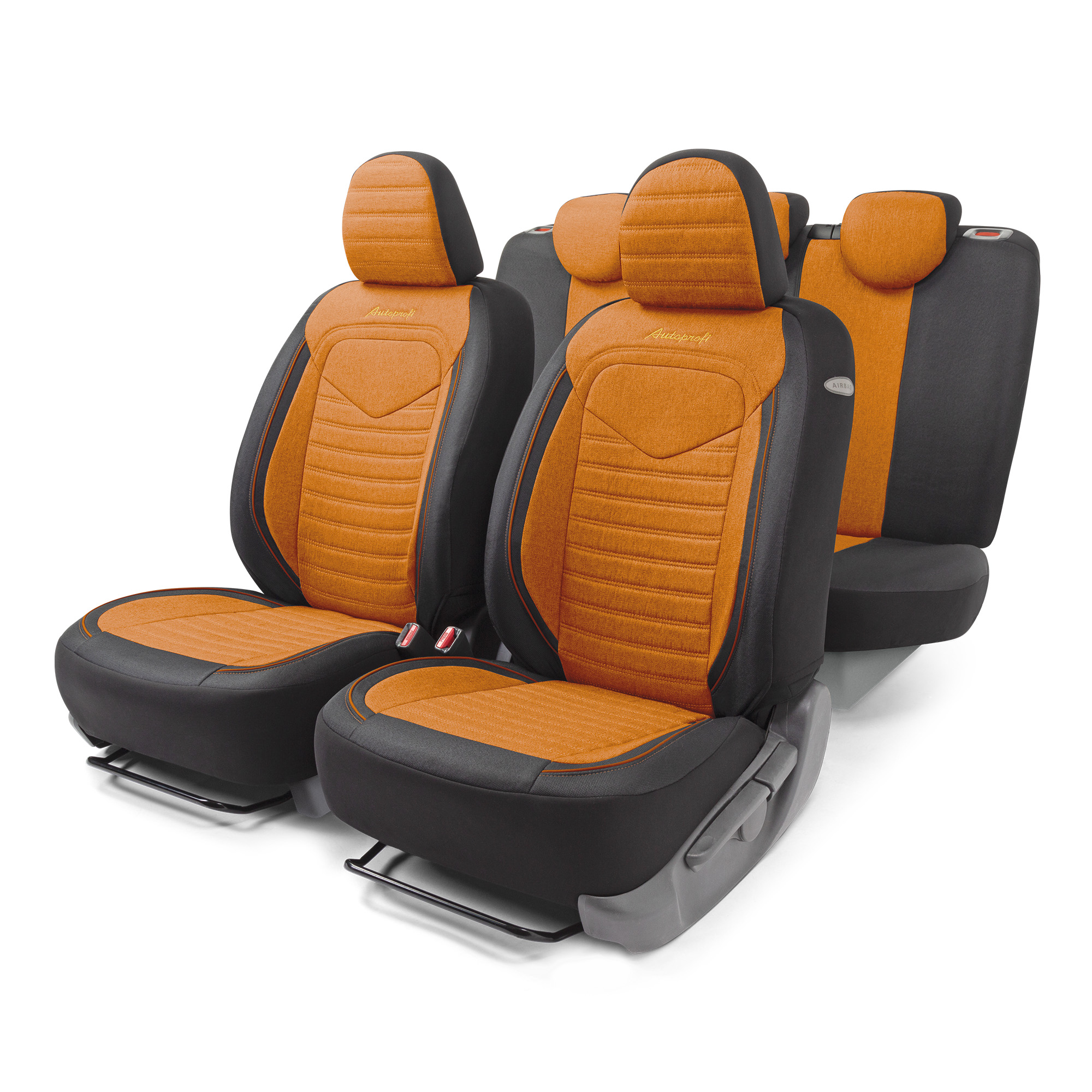 Чехлы автомоб. linen лён 15 пред 4 мол чёрн/оранжевые airbag - Autoprofi LIN-1505 BK/ORANGE