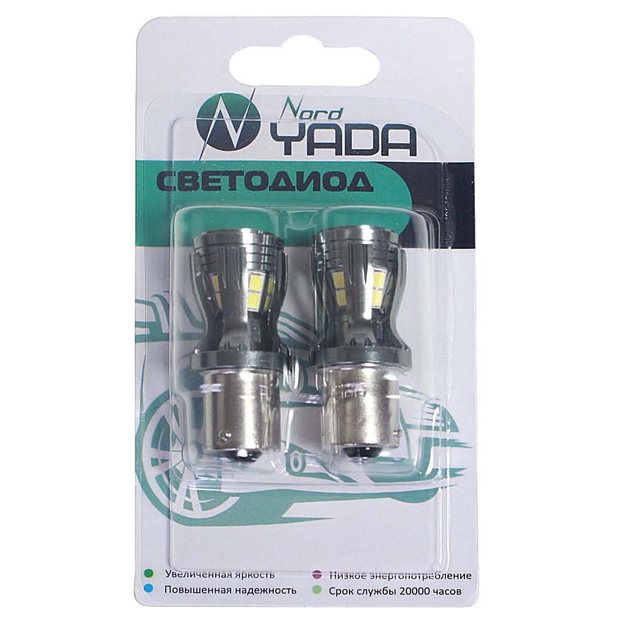 Светодиодная лампа S25 р21w ВА15s 14х2835SMD чип osram с обманкой (стоп,ук.пов.) - Nord Yada 908339