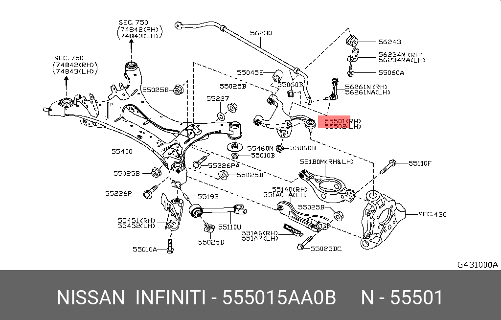Сайлентблок балки - Nissan 55501-5AA0B
