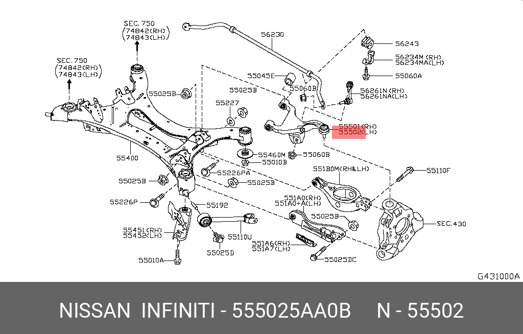Сайлентблок балки - Nissan 55502-5AA0B