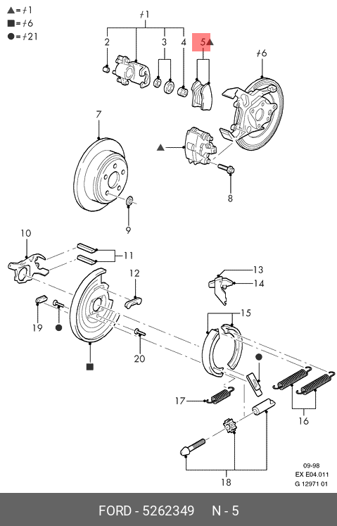 Колодки тормозные дисковые | зад | - Ford 5262349