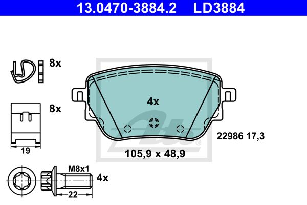 Колодки тормозные дисковые - ATE 13.0470-3884.2