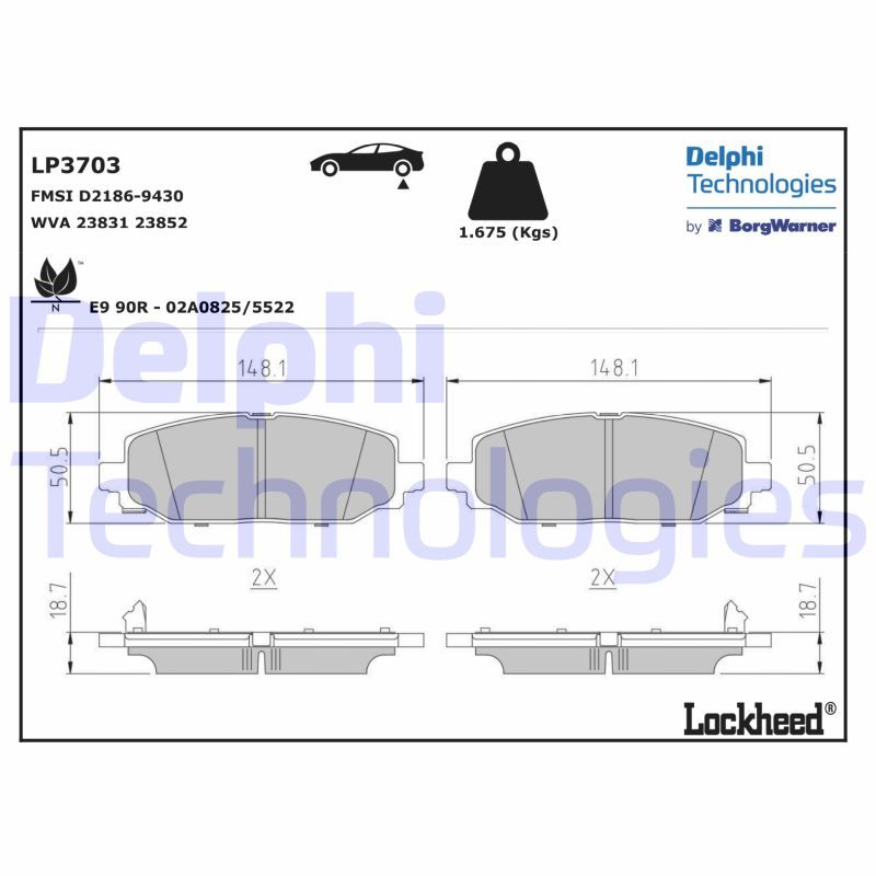 Колодки тормозные дисковые - Delphi LP3703